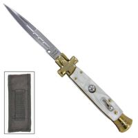 9 inch Cross Stiletto Automatic Knife White Marble