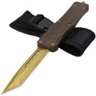 9.5" Brown Wood Delta Force D/A OTF Automatic Knife Gold Tanto