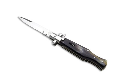 A.G.A Campolin Black Widow Brazilian Cow Horn Full Handle Italian Stiletto Automatic Knife