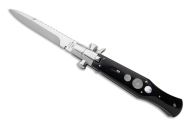 A.G.A. Campolin Black Widow Buffalo Horn Mother Of Pearl File Work Italian Stiletto Automatic Knife