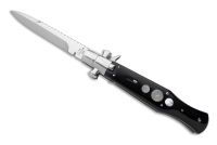 A.G.A. Campolin Black Widow Buffalo Horn Mother Of Pearl File Work Italian Stiletto Automatic Knife