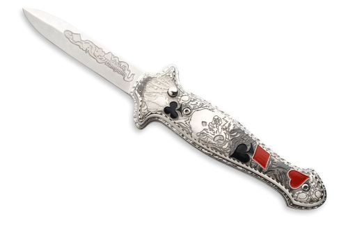 A.G.A. Campolin Silver Gambler Plated Wolf Italian Stiletto Automatic Knife