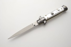 AB 9" Imitation Pearl Italian Stiletto Automatic Knife Flat Grind
