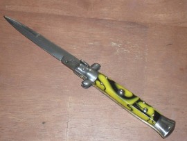 9" AB Yellow Swirls Italian Stiletto Automatic Knife Bayo