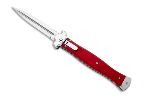 AGA Campolin Zero + Red Aluminum Leverlock Automatic Knife Dagger Satin Plain