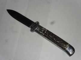 AKC 8 Inch Stag Horn Leverlock Shot Puller Automatic Knife