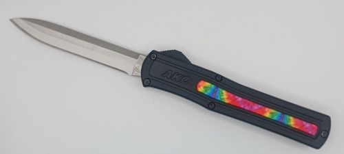 AKC F-20 D/A OTF Automatic Knife Tie Dye Satin Drop Point (8.4" Overall)