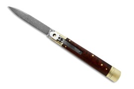 AKC-WORLD Snake Wood Slim Lever Lock Automatic Knife Damascus Flat Blade