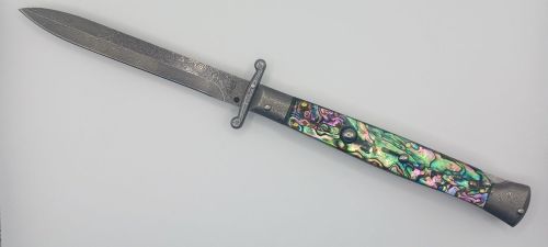 AKC World 11" Abalone Damascus Italian Swinguard Automatic Knife