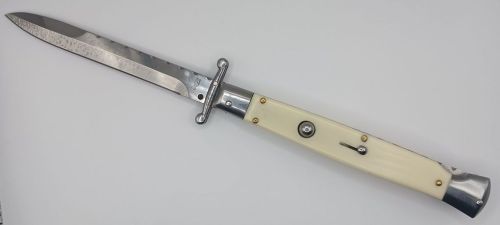 AKC World 11" Imitation Ivory File Work Italian Swinguard Automatic Knife