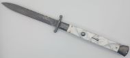 AKC World 11" Imitation Pearl File Work Damascus Italian Swinguard Automatic Knife
