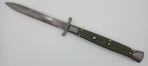 AKC World 11" OD Green G10 Damascus Italian Swinguard Automatic Knife
