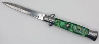 AKC World 9" Green Pearl Italian Stiletto Automatic Knife Bayonet Satin