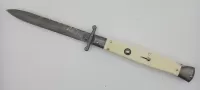 AKC World Italian 11" Imitation Ivory File Work Damascus Automatic Swinguard Knife