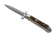 AKC World Medici 7.3" Swinguard Automatic Knife Dagger Damascus Stag Horn