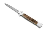 AKC X-Treme Shadow 11" Stag Horn Stiletto Automatic Knife 440c Stone Washed Bayo