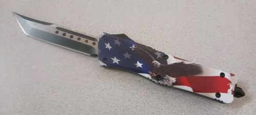 American Eagle USA Flag D/A OTF Automatic Knife Two Tone Tanto