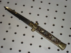 Armando Beltrame 9 Inch Stag Horn Bayo Brass Stiletto Automatic Knife