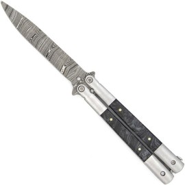 Back in Time Clip Point Balisong Black Pearl Butterfly Flipper Knife Damascus