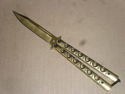 Balisong 9 Inch Heavy All Gold Folding Butterfly Knife