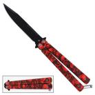 Balisong Toxic Skulls Red Butterfly Knife Black Drop Point