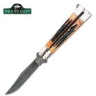 Bear And Son India Stag Bone Damascus Butterfly Knife