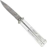 Best Value Heavy Duty Pearl Marble Silver Butterfly Knife Damascus Blade Drop Point