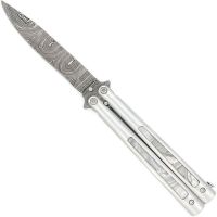 Best Value Heavy Duty Pearl Marble Silver Butterfly Knife Damascus Blade Drop Point