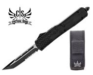 CS Tactical Edge Black D/A OTF Automatic Knife Two Tone Tanto Serrated