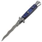 8 Inch Classic Blue Pearl Stiletto Automatic Knife Satin Kriss