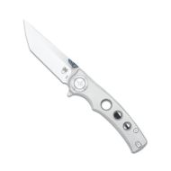 CobraTec Maverick Button Lock, 3.06" M390 Tanto Blade, Titanium Handle Silver