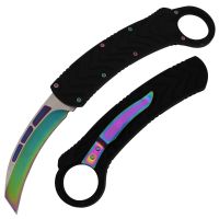 Covert Ops USA Black Karambit D/A OTF Automatic Knife Rainbow Blade