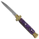 Cross 9 Inch Purple Swirl Stiletto Automatic Knife Brass Flat Grind