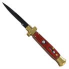 Cross 9 Inch Wood Stiletto Automatic Knife Brass Black Bayo