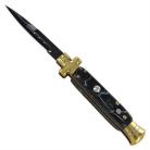 Cross Dark Horn Stiletto Automatic Knife Brass Black