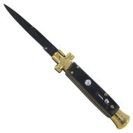 Cross Stiletto Black Automatic Knife Brass Black Bayo