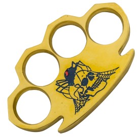 Dalton 10 OZ Real Brass Knuckles Buckle Paperweight - Skull Spider Blue