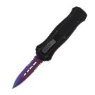 Damascus 5.5" Black D/A OTF Automatic Knife Rainbow Dagger Serrated