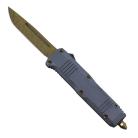 Damascus 6.75" Mini Ranger D/A OTF Gray Automatic Knife Gold Drop Point