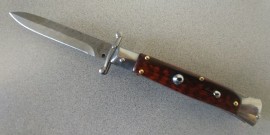 Damascus AKC 9 inch Swinguard Snakewood Bayo Italian Stiletto Automatic Knife