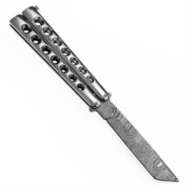 Damascus Butterfly Knife Balisong Chrome Tanto