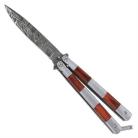 8.75" Damascus Butterfly Knife Rosewood Inserts Balisong Bayo