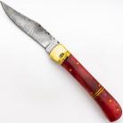 Damascus Red Bone Leverlock Automatic Knife Clip Point