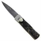8" Damascus Switchblade Lever Lock Dark Horn Automatic Knife