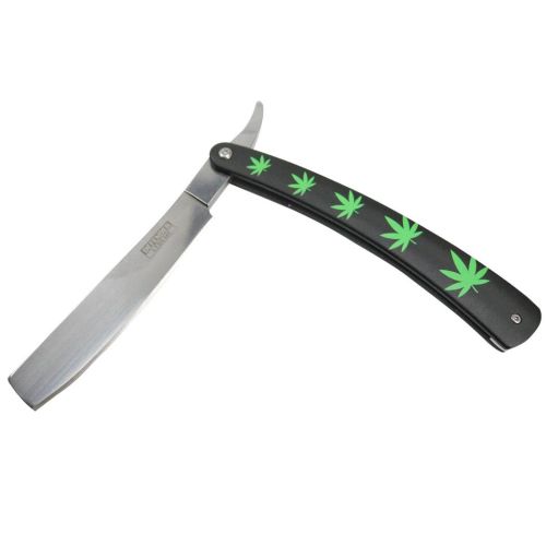 Defender Xtreme 10" Straight Razor Marijuana Leaf