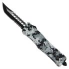 Delta Force OTF Winter Camo Automatic Knife Black Drop Point Serrated