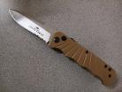Delta Force Tan Side Opening Automatic Knife Silver Drop Serrated