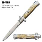 Dragon Gold 9.5 Inch Stiletto Automatic Knife Satin Bayo