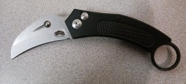 Fort Knife Works Auto Karambit Black Aluminum Handle ATS-34 Stonewash Hawkbill Blade