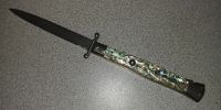 Frank B. 11" Swinguard Stiletto Abalone Automatic Knife Satin Dagger